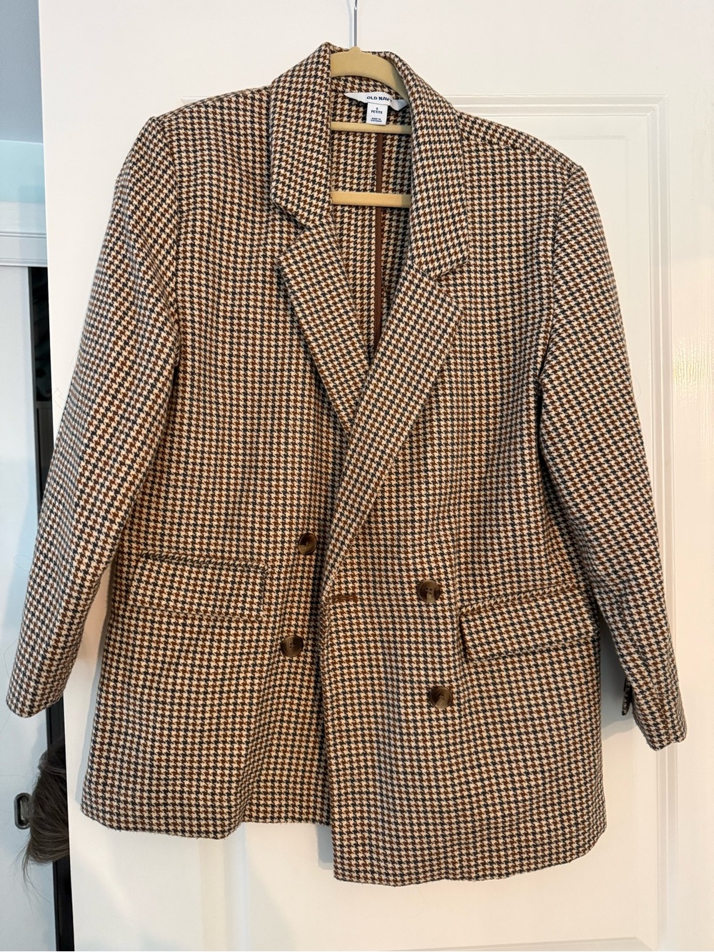 Old Navy Women's Brown & Black Houndstooth Double-Breasted Blazer